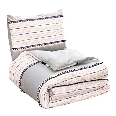 WPM WORLD PRODUCTS MART 3 Piece Blue Beige Grey Comforter with Pom Poms Fringe Down Alternative Set Queen Size Bedding Includes Pillow Sham case for Bedroom Dorm Room- Frencesca (Queen)