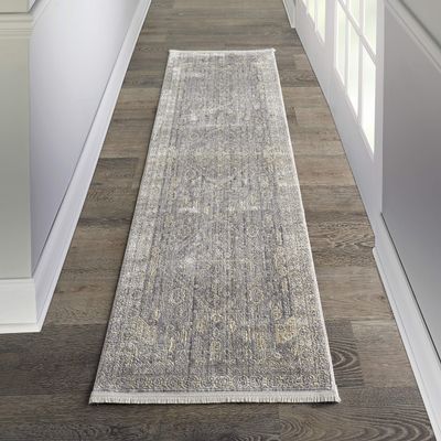 Nourison Silken Weave Vintage Grey/Beige 2'2" x 7'6" Area Rug, Easy Cleaning, Non Shedding, Bed Room, Living Room, Dining Room, Kitchen (2x8)