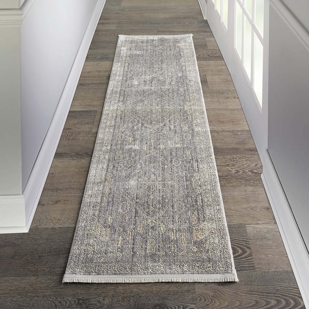 Nourison Silken Weave Vintage Grey/Beige 2'2" x 7'6" Area Rug, Easy Cleaning, Non Shedding, Bed Room, Living Room, Dining Room, Kitchen (2x8)