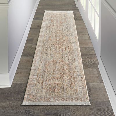Nourison Silken Weave Vintage Grey/Brick 2'2" x 7'6" Area Rug, Easy Cleaning, Non Shedding, Bed Room, Living Room, Dining Room, Kitchen (2x8)