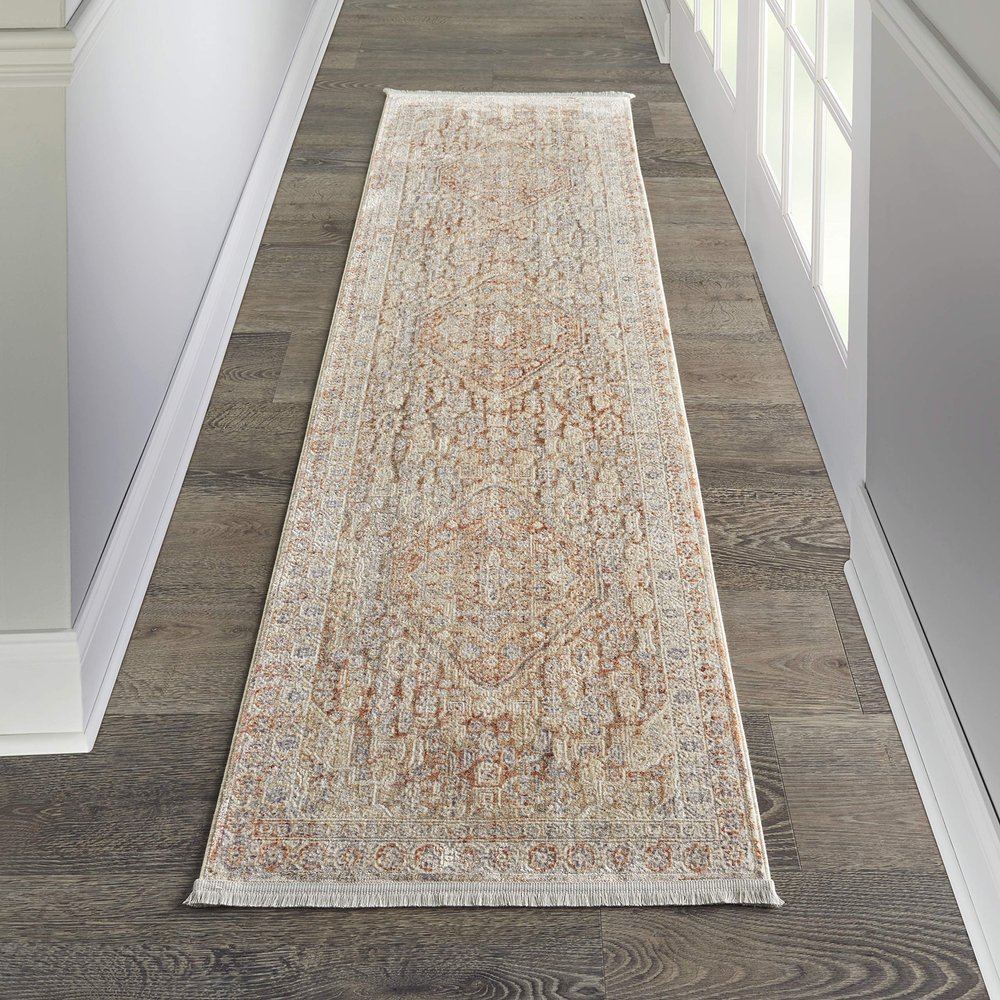 Nourison Silken Weave Vintage Grey/Brick 2'2" x 7'6" Area Rug, Easy Cleaning, Non Shedding, Bed Room, Living Room, Dining Room, Kitchen (2x8)
