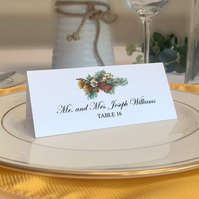 Christmas and Holiday Pine Boughs Place Cards, Set of 60, Pre-cut and Scored - Wedding, Party, Dinner, and Special Events - Made in the USA