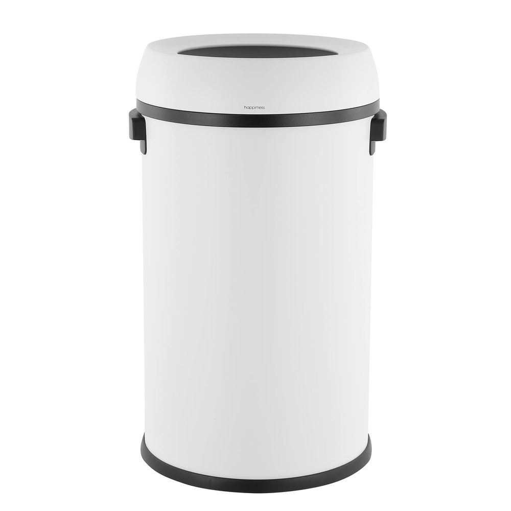 happimess HPM1015B 17.2-Gallon White Open-Top Trash Can with Soft-Close Lid, Modern, Minimalistic, Fingerprint Proof for Home, Kitchen, Laundry Room, Office, Bedroom, Bathroom