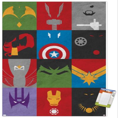 Trends International Marvel Comics - Avengers - Minimalist Grid Wall Poster, 14.725" x 22.375", Premium Poster & Mount Bundle