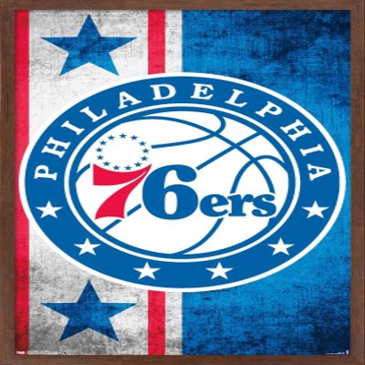 Trends International NBA Philadelphia 76ers - Logo 15 Wall Poster, 14.725" x 22.375", Mahogany Framed Version