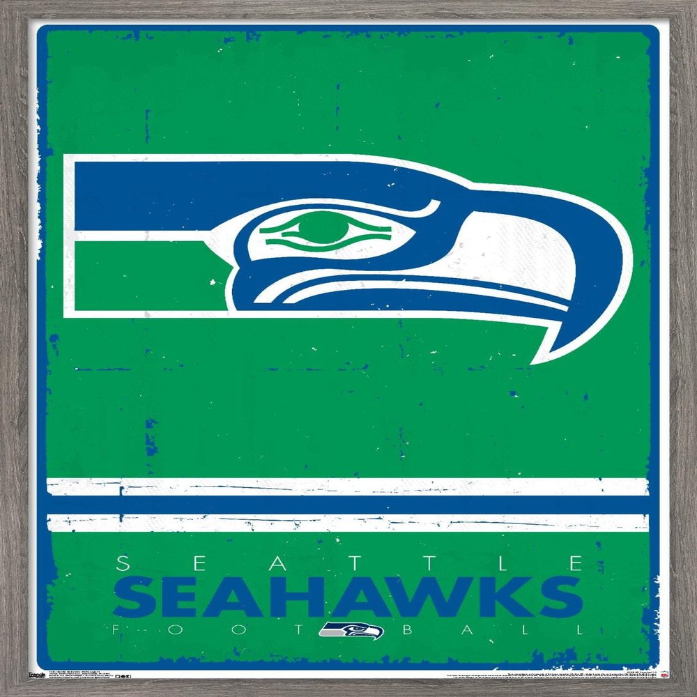 NFL Seattle Seahawks - Retro Logo 15 Wall Poster, 34L" x 22.4W", Barnwood Framed Version