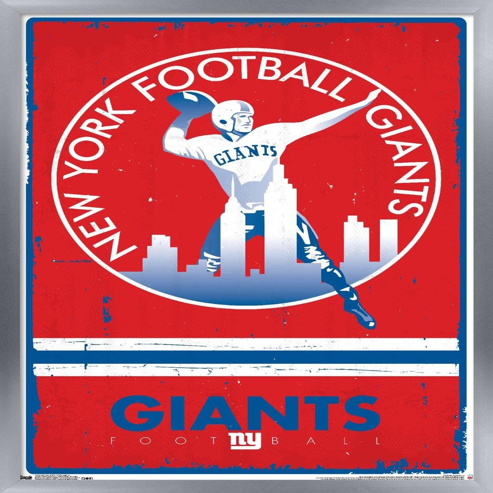 NFL New York Giants - Retro Logo 15 Wall Poster, 22.4L" x 14.7W", Silver Framed Version