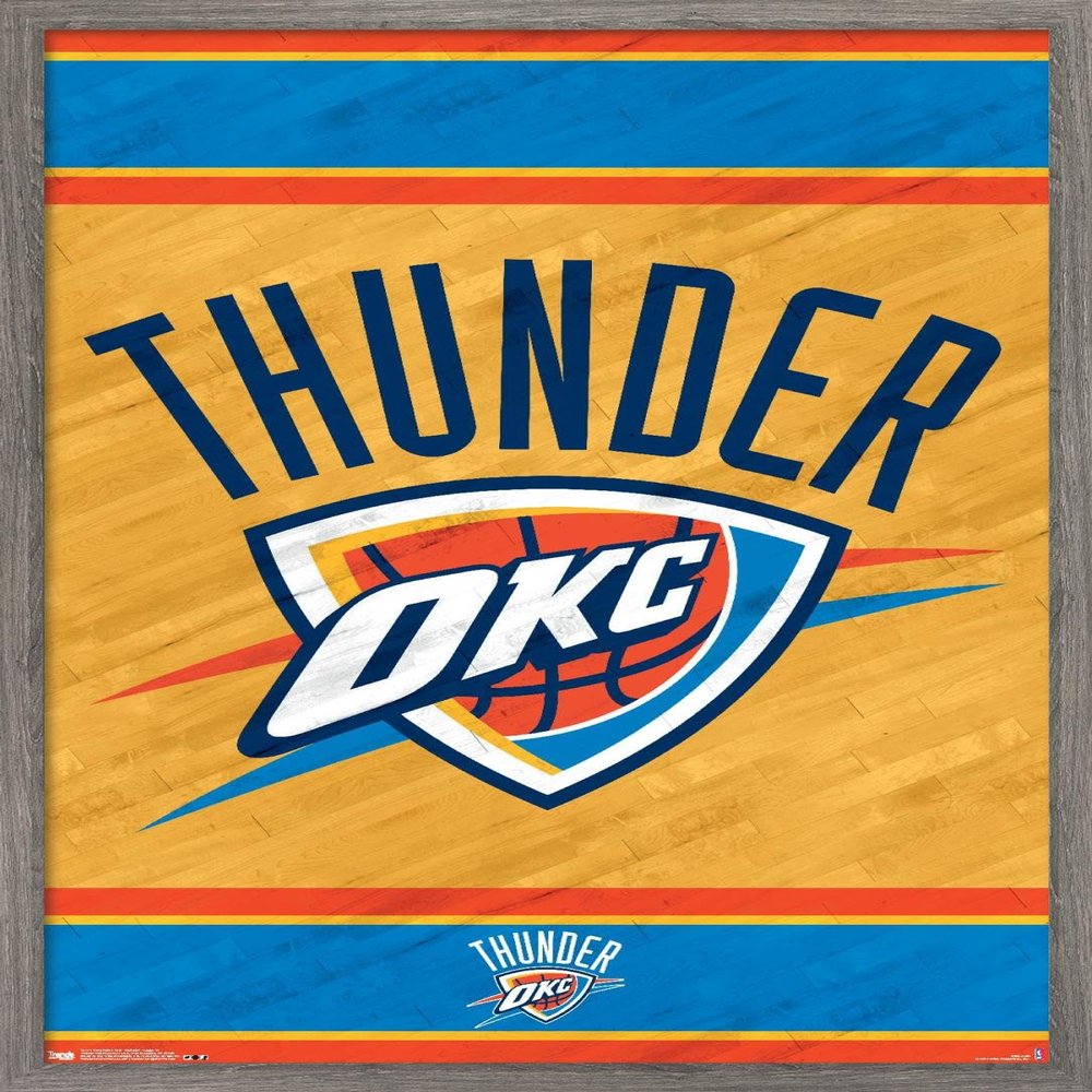 Trends International NBA Oklahoma City Thunder - Logo 14 Wall Poster, 22.375" x 34", Barnwood Framed Version