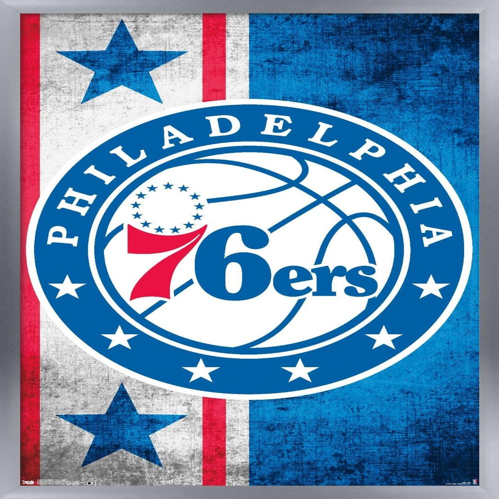 Trends International NBA Philadelphia 76ers - Logo 15 Wall Poster, 14.725" x 22.375", Silver Framed Version