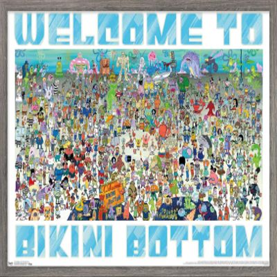 Trends International Nickelodeon Spongebob - Every Character Ever 19 Wall Poster, 14.725" x 22.375", Barnwood Framed Version