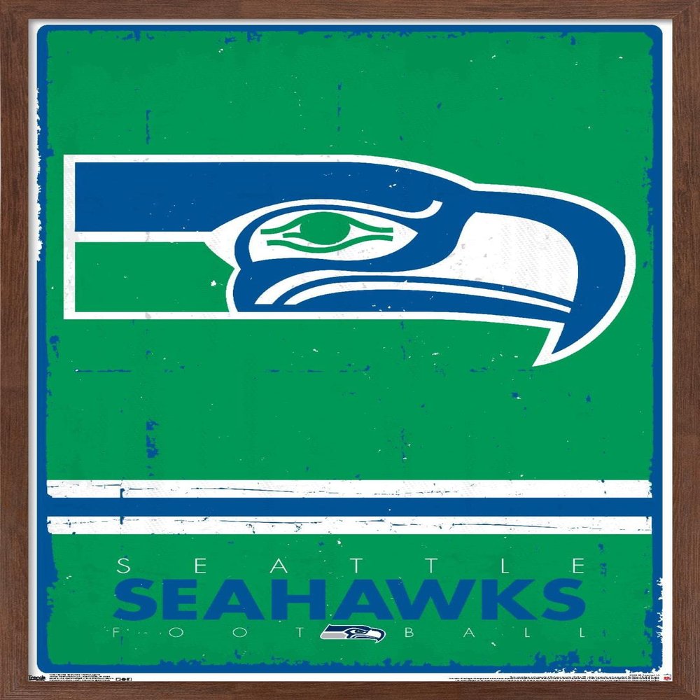 NFL Seattle Seahawks - Retro Logo 15 Wall Poster, 22.4L" x 14.7W", Mahogany Framed Version