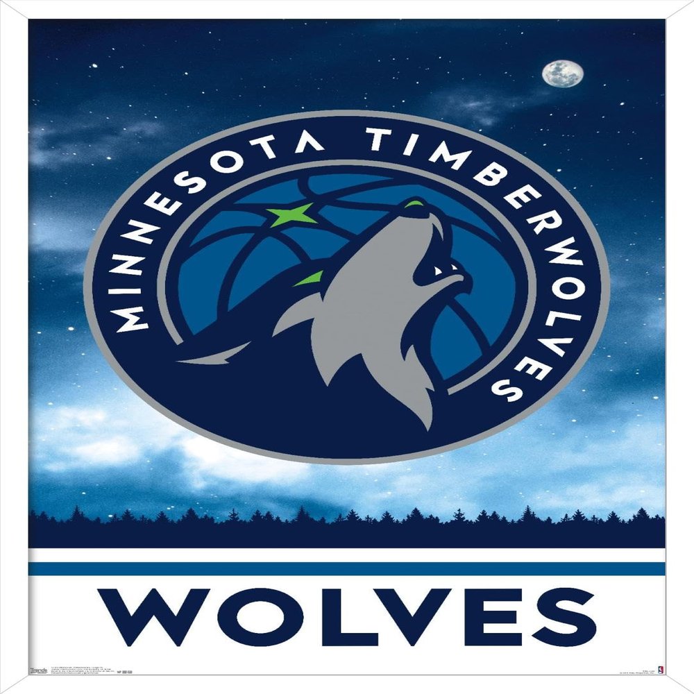 Trends International NBA Minnesota Timberwolves - Logo 18 Wall Poster, 14.725" x 22.375", White Framed Version