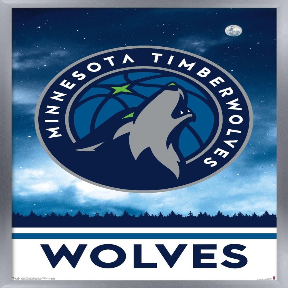 Trends International NBA Minnesota Timberwolves - Logo 18 Wall Poster, 14.725" x 22.375", Silver Framed Version