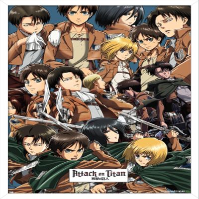 Trends International Attack on Titan - Collage Wall Poster, 14.725" x 22.375", White Framed Version
