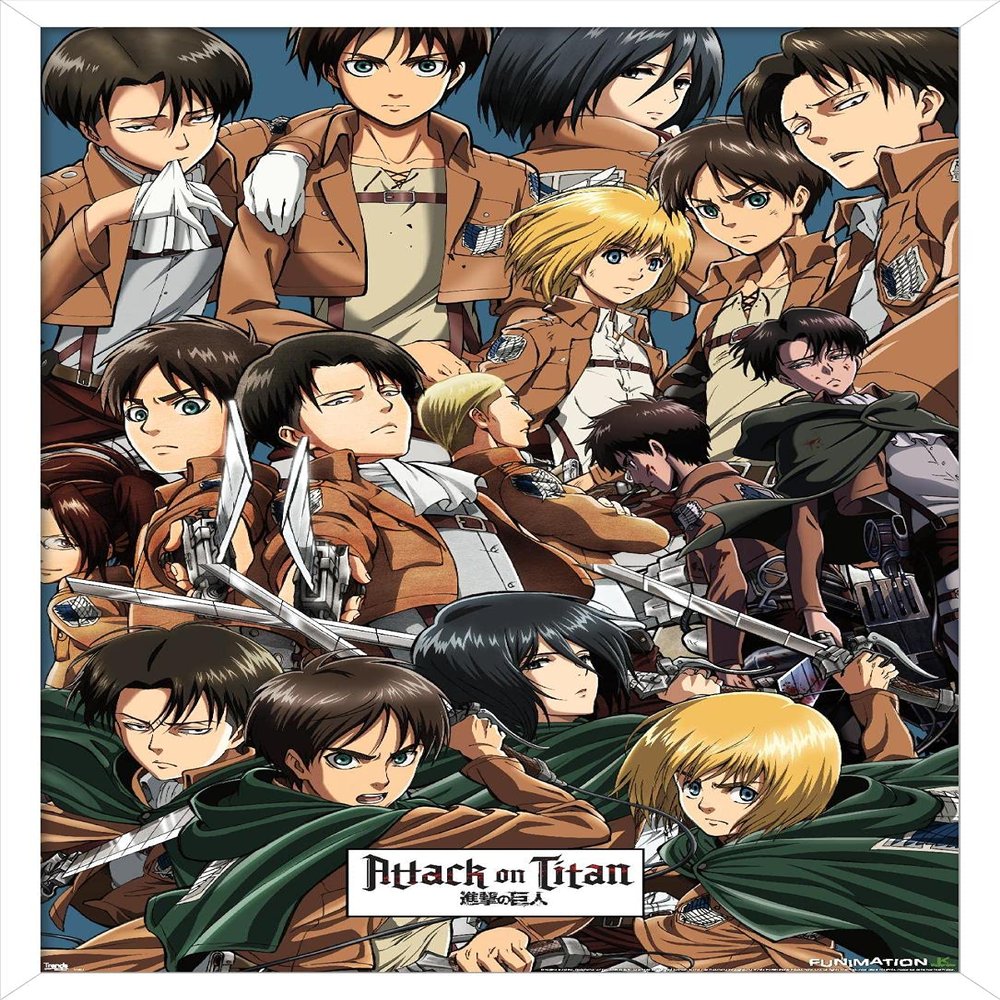 Trends International Attack on Titan - Collage Wall Poster, 14.725" x 22.375", White Framed Version