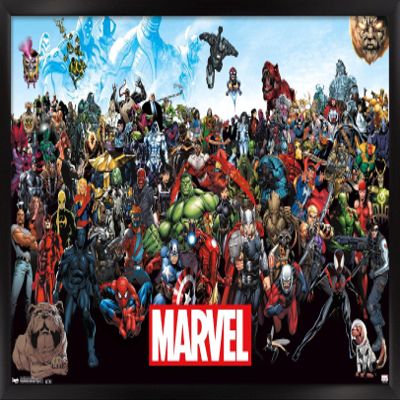 Marvel Comics The Marvel Lineup Wall Poster, 22.4L" x 14.7W", Black Framed Version