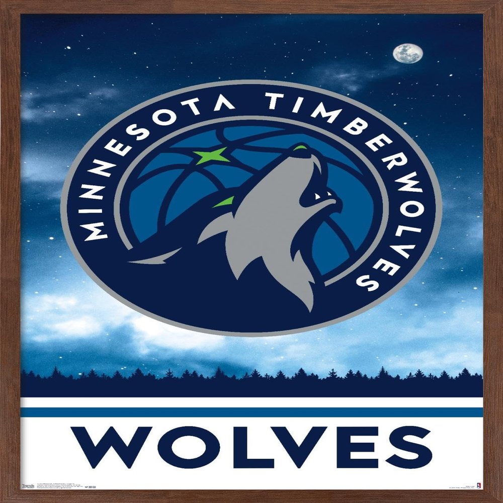 Trends International NBA Minnesota Timberwolves - Logo 18 Wall Poster, 14.725" x 22.375", Mahogany Framed Version