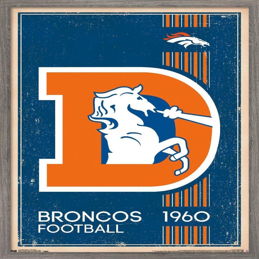 Trends International NFL Denver Broncos - Retro Logo 14 Wall Poster, 14.725" x 22.375", Barnwood Framed Version