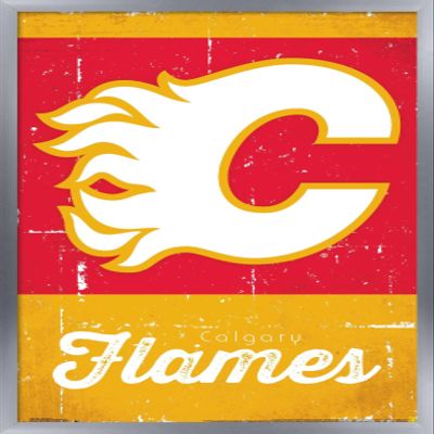 Trends International NHL Calgary Flames - Retro Logo 13 Wall Poster, 14.725" x 22.375", Silver Framed Version