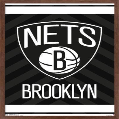 Trends International NBA Brooklyn Nets - Logo 15 Wall Poster, 14.725" x 22.375", Mahogany Framed Version
