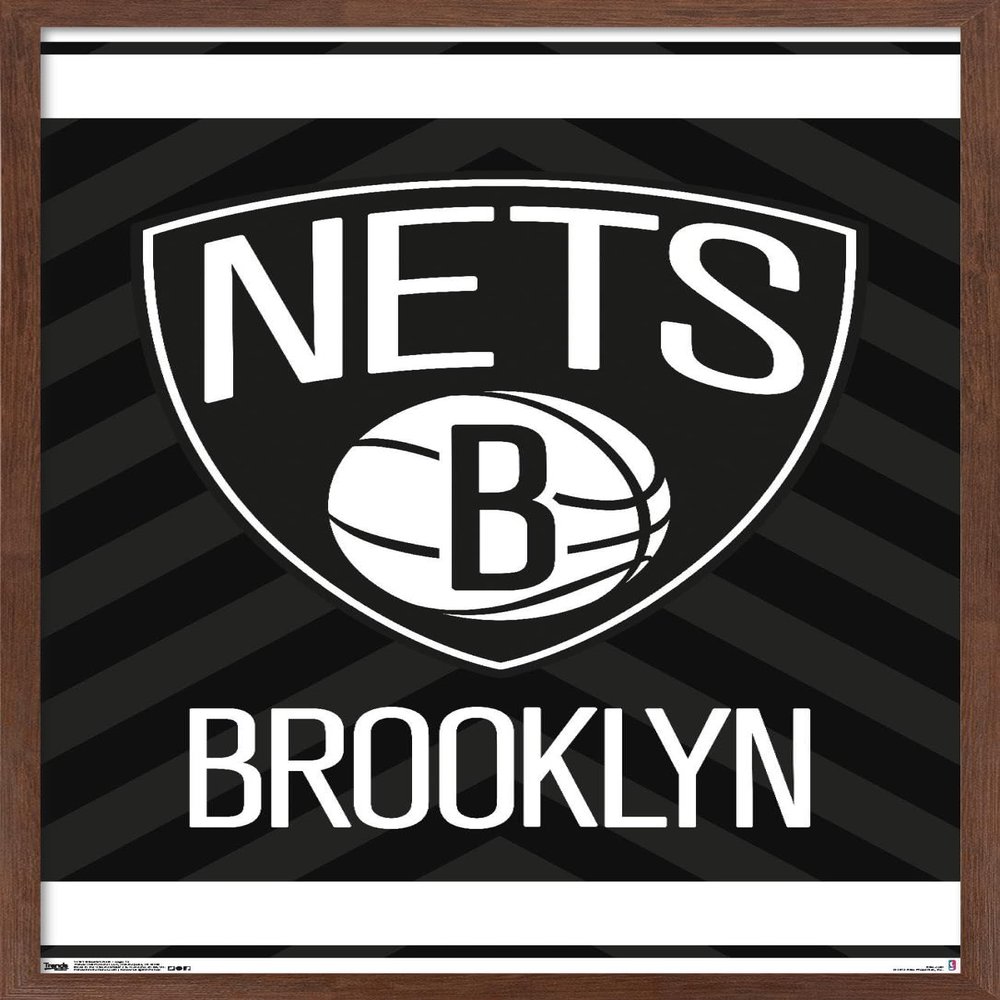 Trends International NBA Brooklyn Nets - Logo 15 Wall Poster, 14.725" x 22.375", Mahogany Framed Version