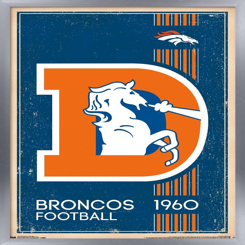 Trends International NFL Denver Broncos - Retro Logo 14 Wall Poster, 14.725" x 22.375", Silver Framed Version