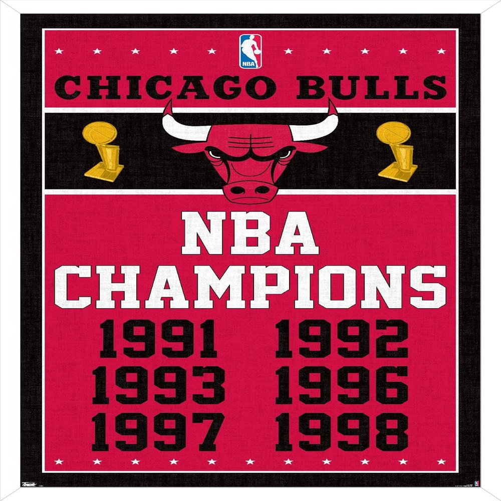 Trends International NBA Chicago Bulls - Champions 13 Wall Poster, 14.725" x 22.375", White Framed Version