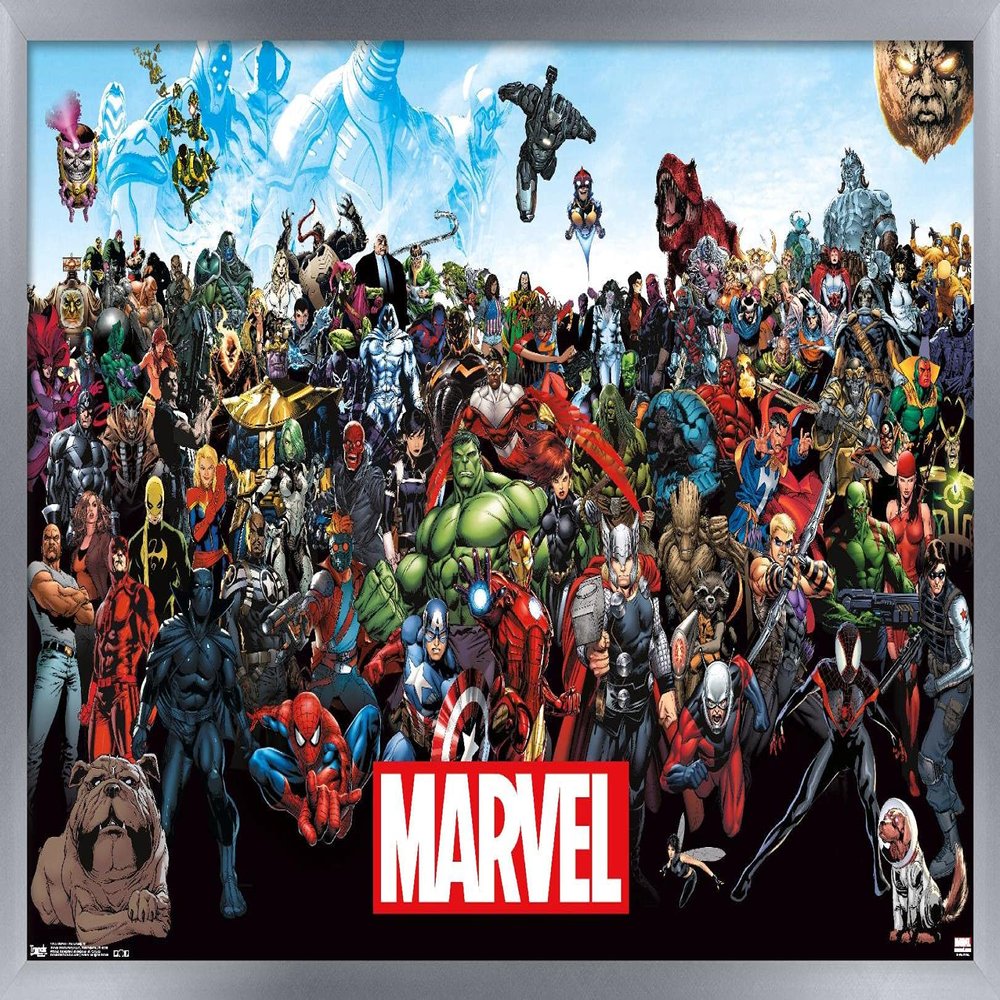 Marvel Comics The Marvel Lineup Wall Poster, 22.4L" x 14.7W", Silver Framed Version