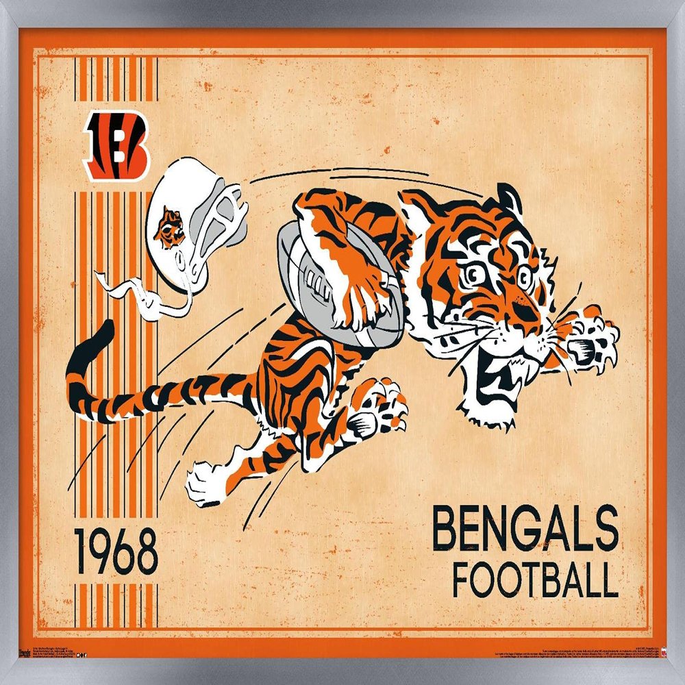 NFL Cincinnati Bengals - Retro Logo 14 Wall Poster, 22.4L" x 14.7W", Silver Framed Version