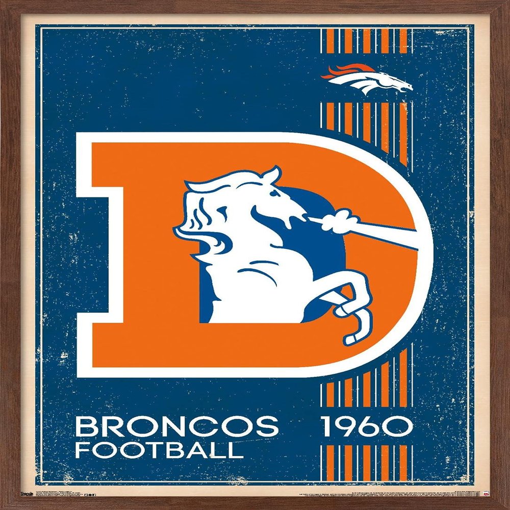 Trends International NFL Denver Broncos - Retro Logo 14 Wall Poster, 14.725" x 22.375", Mahogany Framed Version