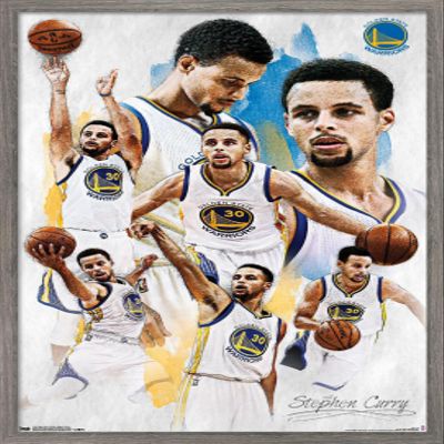 Trends International NBA Golden State Warriors - Stephen Curry 16 Wall Poster, 14.725" x 22.375", Barnwood Framed Version