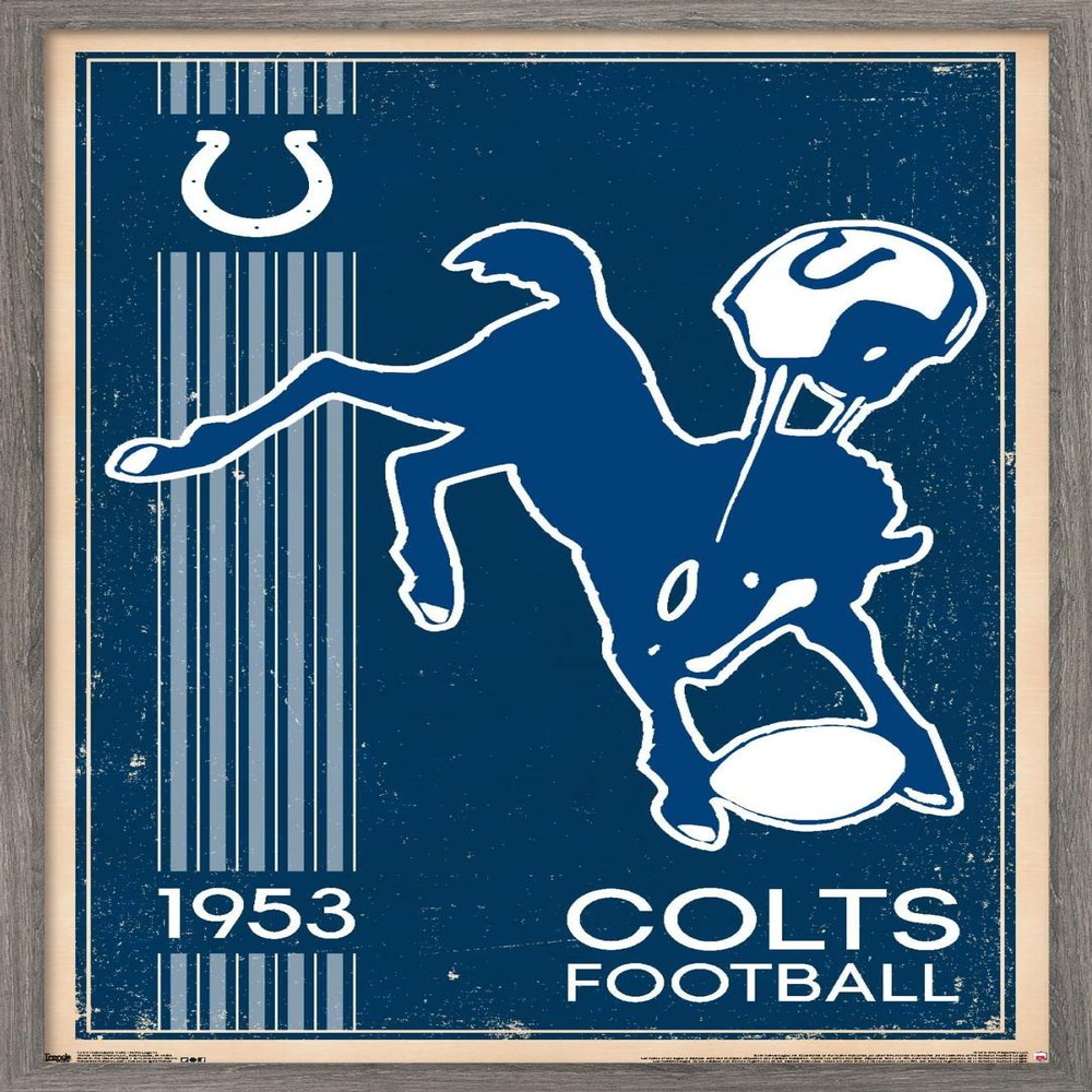 Trends International NFL Indianapolis Colts - Retro Logo 14 Wall Poster, 22.375" x 34", Barnwood Framed Version