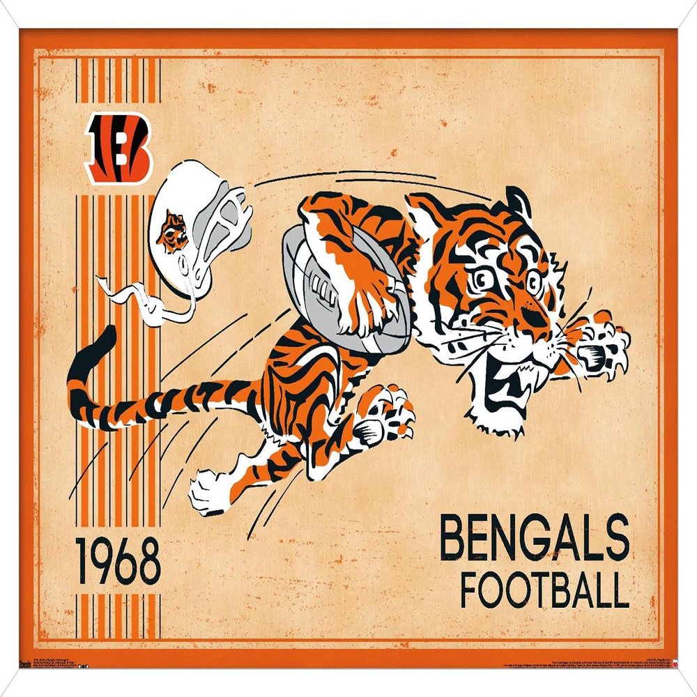 NFL Cincinnati Bengals - Retro Logo 14 Wall Poster, 22.4L" x 14.7W", White Framed Version