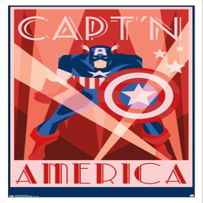 Trends International Marvel Comics - Captain America - Art Deco Wall Poster, 14.725" x 22.375", White Framed Version