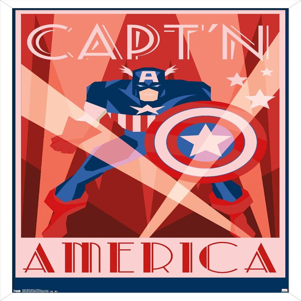 Trends International Marvel Comics - Captain America - Art Deco Wall Poster, 14.725" x 22.375", White Framed Version