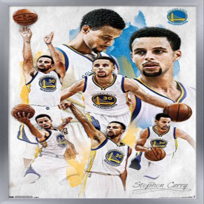 Trends International NBA Golden State Warriors - Stephen Curry 16 Wall Poster, 14.725" x 22.375", Silver Framed Version