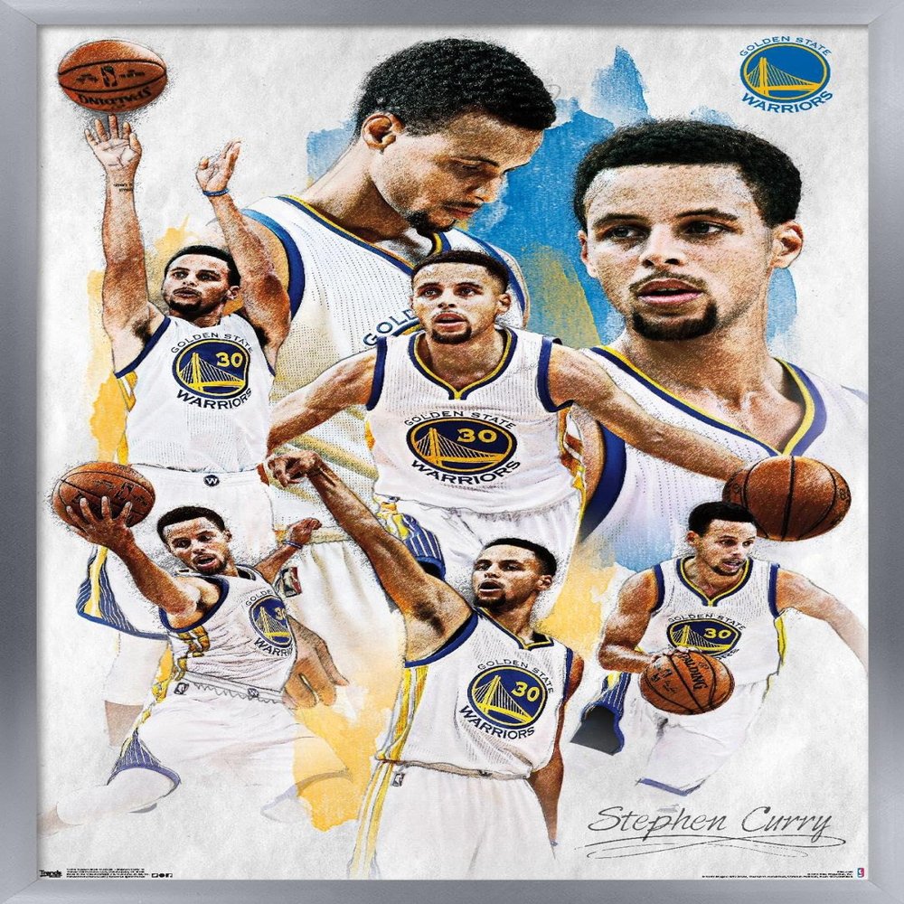 Trends International NBA Golden State Warriors - Stephen Curry 16 Wall Poster, 14.725" x 22.375", Silver Framed Version