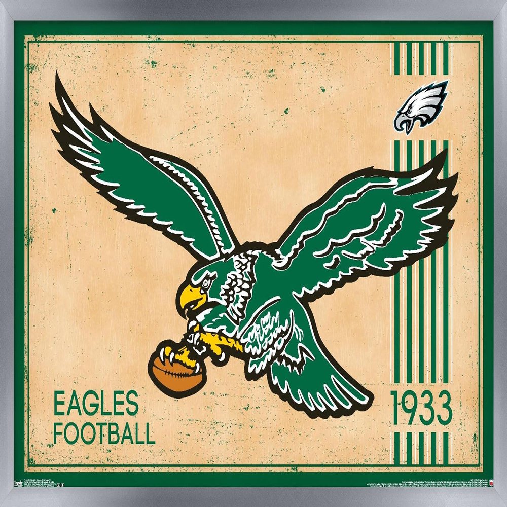 Trends International NFL Philadelphia Eagles - Retro Logo 14 Wall Poster, 14.725" x 22.375", Silver Framed Version