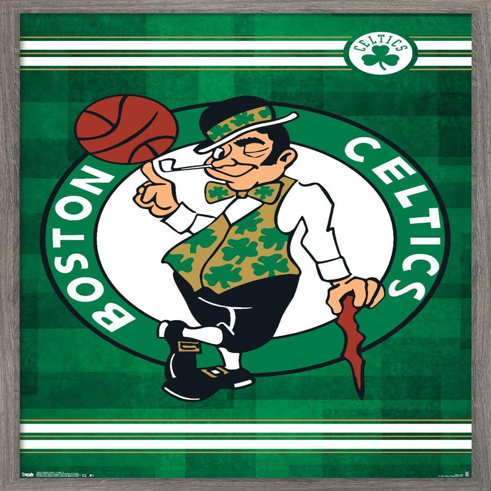 Trends International NBA Boston Celtics - Logo 14 Wall Poster, 22.375" x 34", Barnwood Framed Version