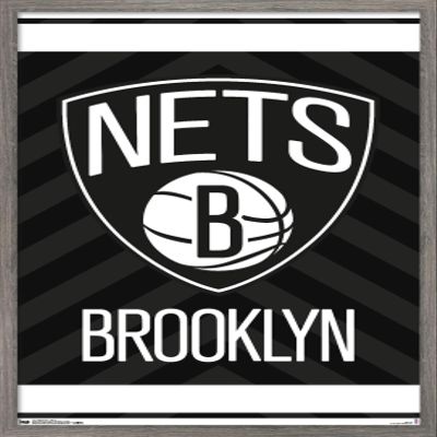 Trends International NBA Brooklyn Nets - Logo 15 Wall Poster, 14.725" x 22.375", Barnwood Framed Version