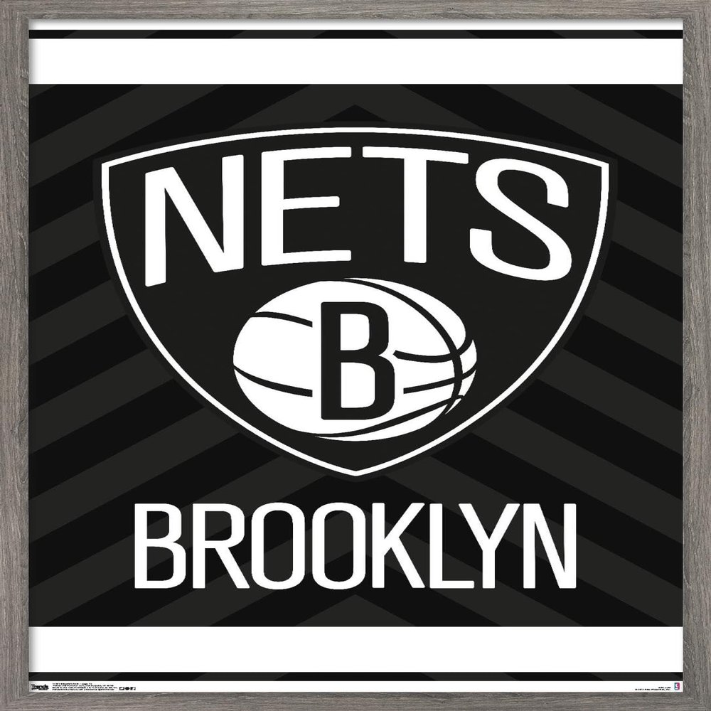 Trends International NBA Brooklyn Nets - Logo 15 Wall Poster, 14.725" x 22.375", Barnwood Framed Version