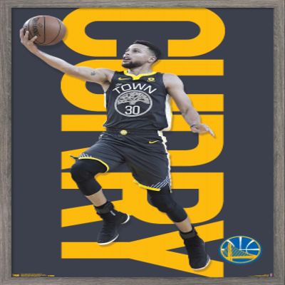 Trends International NBA Golden State Warriors - Stephen Curry 18 Wall Poster, 14.725" x 22.375", Barnwood Framed Version