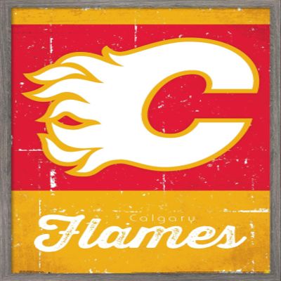 Trends International NHL Calgary Flames - Retro Logo 13 Wall Poster, 14.725" x 22.375", Barnwood Framed Version