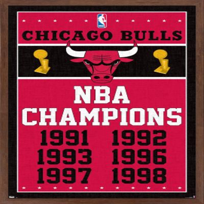 Trends International NBA Chicago Bulls - Champions 13 Wall Poster, 14.725" x 22.375", Mahogany Framed Version