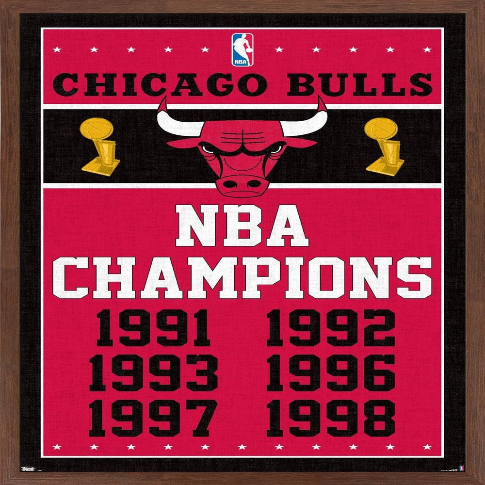 Trends International NBA Chicago Bulls - Champions 13 Wall Poster, 14.725" x 22.375", Mahogany Framed Version