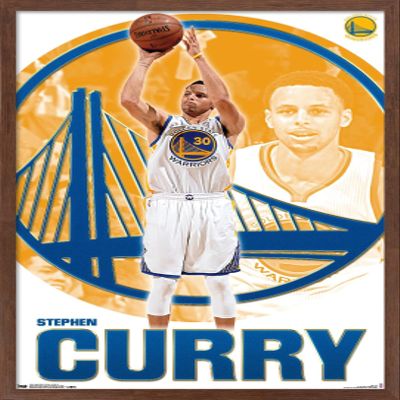 Trends International NBA Golden State Warriors - Stephen Curry 15 Wall Poster, 14.725" x 22.375", Mahogany Framed Version