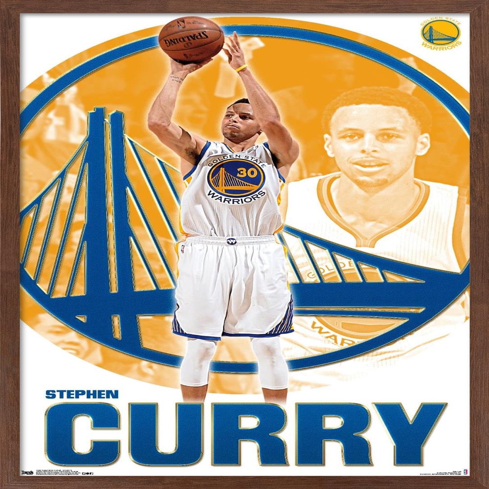 Trends International NBA Golden State Warriors - Stephen Curry 15 Wall Poster, 14.725" x 22.375", Mahogany Framed Version