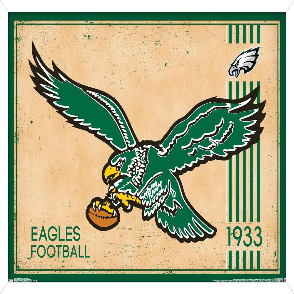 Trends International NFL Philadelphia Eagles - Retro Logo 14 Wall Poster, 14.725" x 22.375", White Framed Version