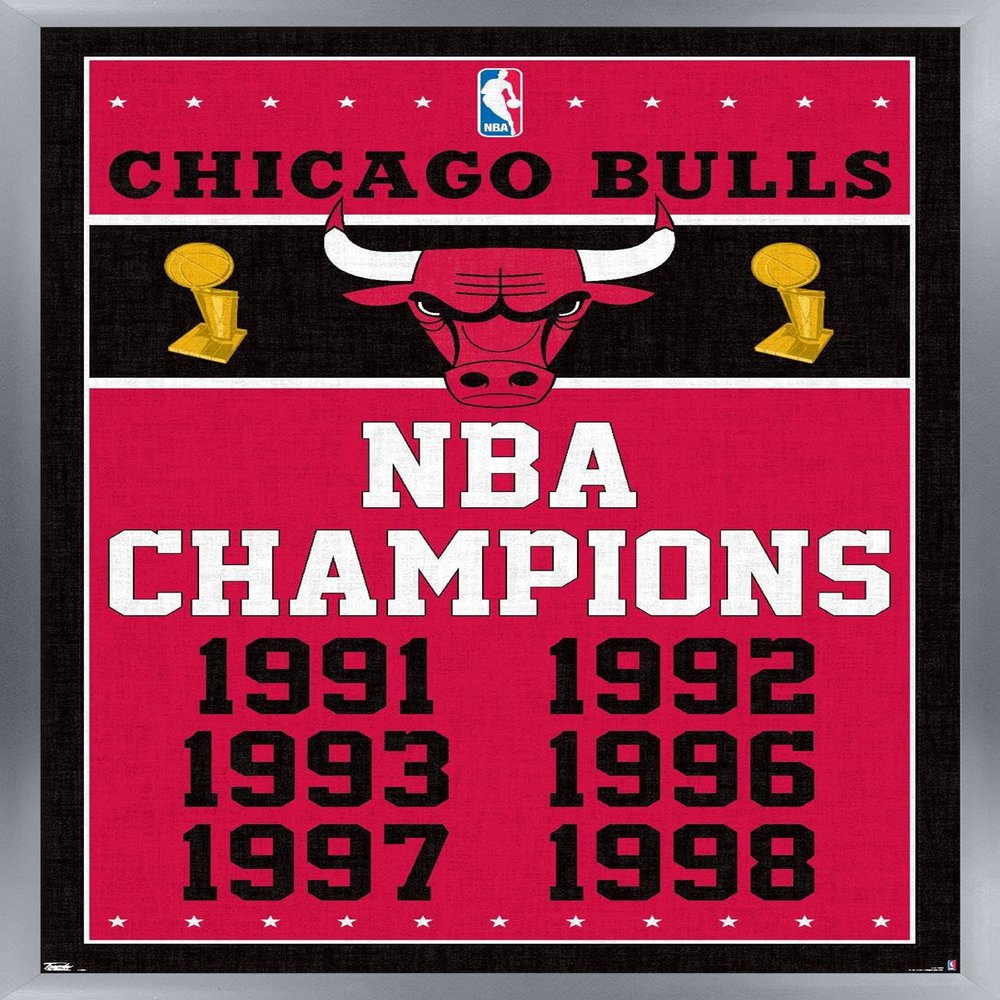 Trends International NBA Chicago Bulls - Champions 13 Wall Poster, 14.725" x 22.375", Silver Framed Version