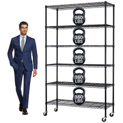 Dkeli 6-Tier Heavy Duty Metal Shelving Unit with Wheels | 48''D x 18''W x 82''H NSF Certified Adjustable Storage Rack | Commercial Grade Steel Wire Shelves for Garage, Pantry, Kitchen - Black